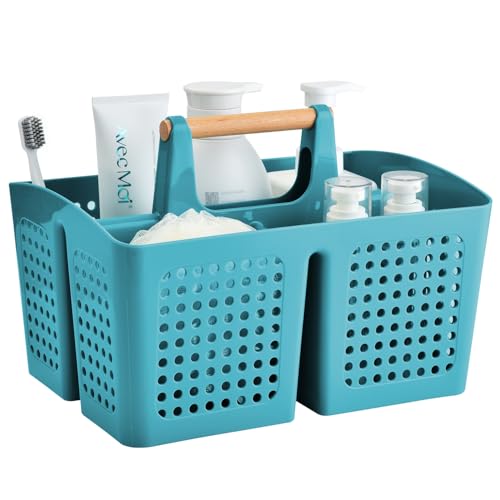 Portable Shower Caddy Basket with Compartments, Plastic Divided Cleaning Caddy Organizer Storage Tote with Handle for Bathroom, College, Dorm Room Essentials, Green - color: Green