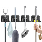 Broom Holder Wall Mount with Screws (4 Pack) Broom and Mop Organizer Wall Hanging, Anti-Slip Mop Holder Broom Hanger with Hooks, Stainless Steel Tool Rack for Garden Garage Organization - color: Black