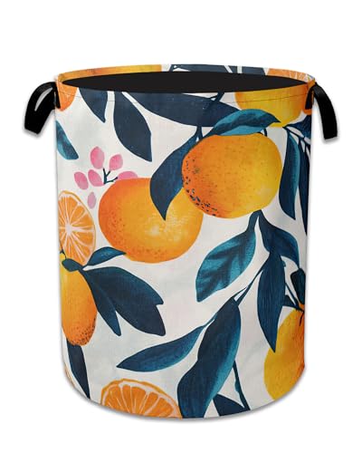 Lemon Floral Laundry Basket Collapsible Laundry Hamper with Handle, Oxford Clothes Toy Storage Bin for Bathroom Bedroom Room Decor 16" X 20.8" - color: Lemon Floral