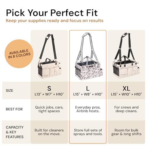 FifthStart Cleaning Caddy Organizer with Handle & Waist/Shoulder Straps - 9 Compartments & Mesh Base - Portable Cleaning Supply Caddy with Waste Bag Dispenser (Beige Floar, Large) - color: Beige Floral, size: Large