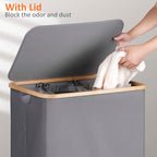 efluky Laundry Hamper with Lid, Trio Laundry Hamper with 3 Removable Bags, 3 Section Laundry Basket with Bamboo Handles for Bathroom, Bedroom & Laundry Room, 160L Silver Grey - color: Silver Grey, size: 160L Trio