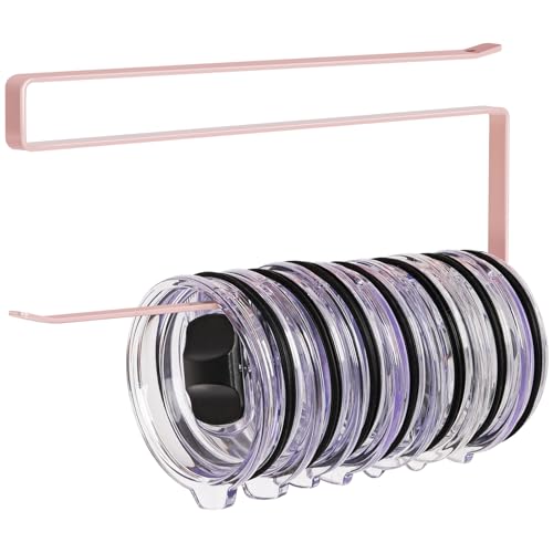 Tumbler Lid Organizer, Horizontal Tumbler Lid Storage Hook Up to 10 Lids, Space Saving Cup Lid Holders Under Cabinet Tumbler Lid Hook for Kitchen Organizer and Storage, Paper Towel Rack Hanger (Pink) - color: Pink, size: 1 Pack