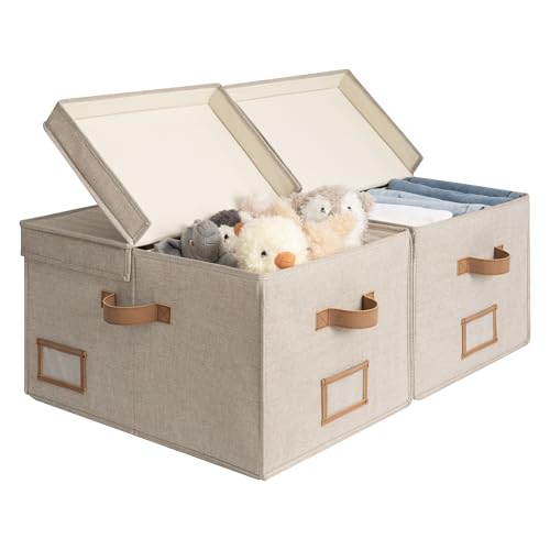 StorageWorks Large Clothes Storage Bins, Fabric Boxes with Divider Board, Baskets for Clothes, Linen Closet Organizers with Lid, Mixing of Brown & Beige, 2-Pack - color: Mixing of Brown & Beige, size: Large