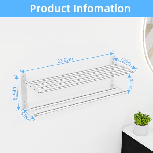 Towel Racks for Bathroom 24 Inch, 2 Tier Towel Shelf with Double Towel Bar, Stainless Steel Bath Towel Rack Wall Mounted, Towel Holder Towel Storage Rack for Bathroom, Brushed Nickel - color: Brushed Nickel, size: 2-Tier