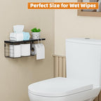 VITVITI Toilet Paper Holder with Shelf, Wall Mounted Toilet Paper Storage Basket, Wood Metal Toilet Roll and Wipes Holder for Bathroom Farmhouse (Black) - color: Black