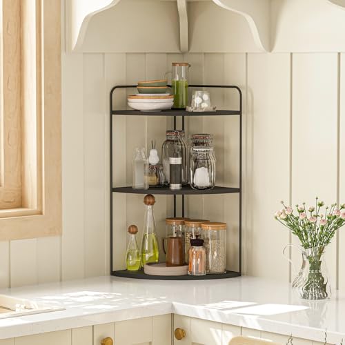 Forest Angle Bathroom Counter Organizer,Countertop Organizer,Vanity Organizers,Bathroom Storage,Bathroom Sink Caddy,Counter Shelf,Corner Counter,Corner Shelves(Black) - color: Black 3 Tier