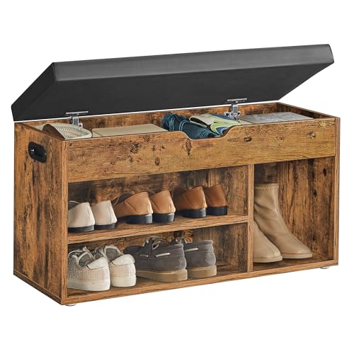 VASAGLE CUSTOS Collection - Storage Bench with Cushion, Shoe Bench, Padded Seat, Hidden Storage, Entryway, Hold up to 300 lb, 11.8 x 31.5 x 17.3 Inches, Rustic Brown and Ink Black ULHS30BX - color: Rustic Brown + Ink Black, size: 31.5"W