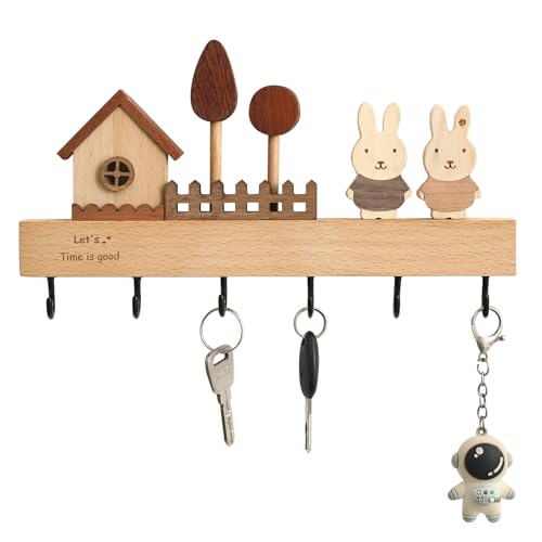 Key Holder with Shelf for Wall, Key Organizer Wall Mount with Hooks, Rustic Wooden Home Decoration for Entryway, Living Room, Bedroom, Cute Key Holder with Shelf.