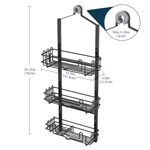 Consumest Shower Caddy Hanging – Rustproof Over Shower Head Hanger with Soap Holder and Hooks, Anti-Slip Shower Shelves for Storage, Bathroom Organizer for Apartment, Dorm, Black - color: Black, size: 3 Tier-Shower Head