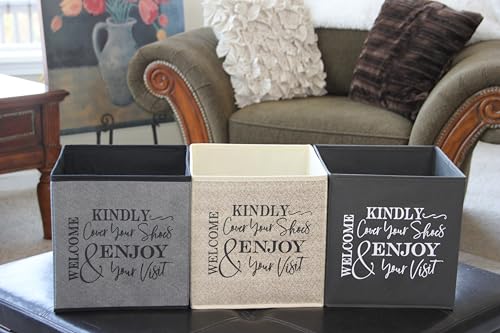 Shoe Cover Box - Welcome Guests to Please Cover Shoes. Indoor Foldable Storage Bin to Fill w/your Favorite Booties. For Homeowner, Real Estate Agent, Realtor Open House Supplies | 1 Beige & Black - color: Beige and Black, size: 1