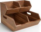 Potato and Onion Storage Bin Set of 3 – Stackable Acacia Wood Onion Storage & Vegetable Baskets for Kitchen Pantry | Wooden Onion and Potato Storage Bins for Potatoes, Garlic & Fruit