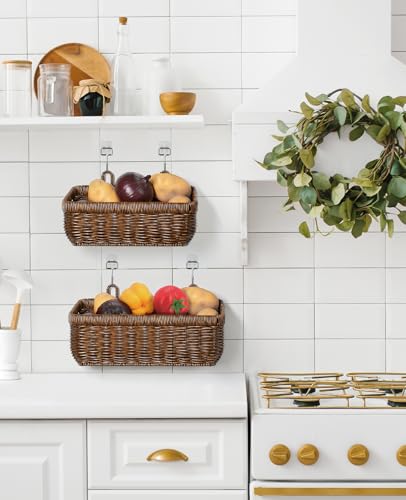AceList Wall Hanging Basket, Boho Style Hand-Woven Hanging Storage Baskets - Set of 2, Ideal for Boho Room Decor, Kitchen, Garden, and Living Room(Brown) - color: Brown, size: 2 pc (large)