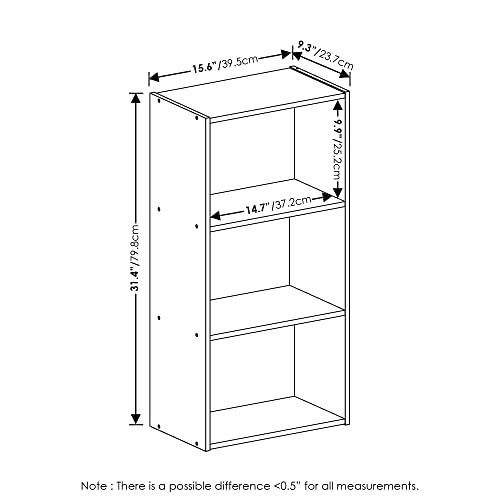 Furinno Luder 3-Tier Open Shelf Bookcase, White - color: White, size: 3-Tier, 9.3 x 16 x 31.4