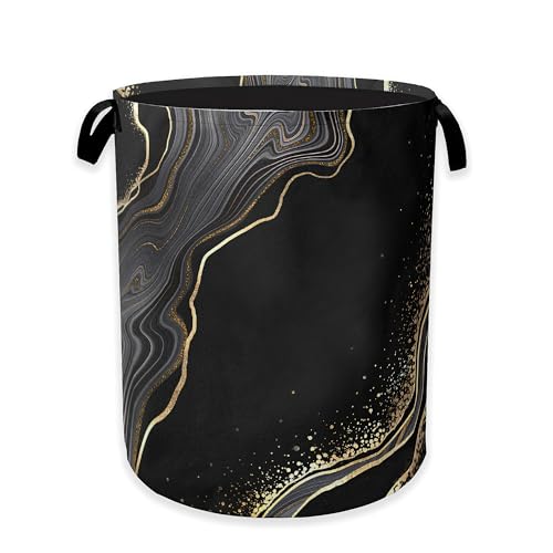 Black Gold Marble Laundry Basket,Modern Clothes Hamper,Oxford Cloth Collapsible Nursery Hamper Storage Organization for Bedroom,Bathroom,Office,College Dorms,16x20 Inch - color: Black Gold Marble