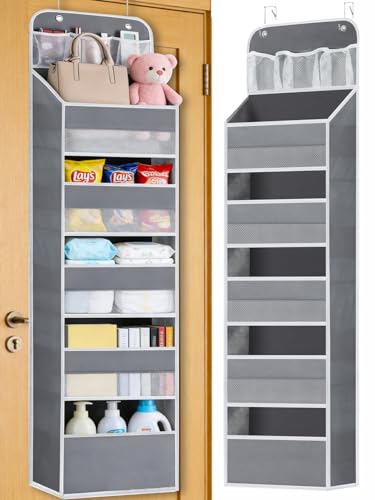 Over Door Hanging Organizer - 5 Tier with 5 Spacious Pockets, 44 lb Load Behind Door Storage, Back of Door Hanging Holder Bag for Bedroom,Nursery,Bathroom,Dorm,Pantry, Closet - 1 Pack,Grey - color: Grey, size: 1 pack