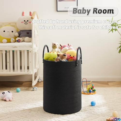 Artfeel Laundry Basket,Woven Cotton Rope Laundry Hamper,60L for Decorative Storage of Dirty Clothes,Toys and Blankets in Bathroom,Baby Room and Living Room - color: Dark black, size: 60L
