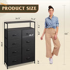 WLIVE Fabric Dresser for Bedroom with Open Shelves, Tall Black Dressers with 8 Drawers, Storage Tower with Fabric Bins, Chest of Drawers for Closet, Living Room, Hallway - color: Charcoal Black, style: Raised Shelves