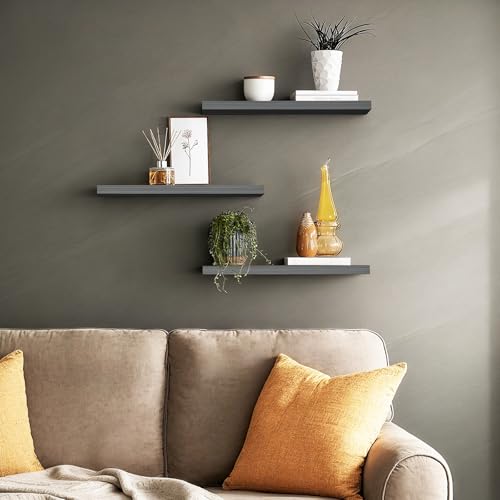 BAYKA Grey Floating Shelves for Wall 22.5 inch, Wall Mounted Shelf for Bedroom, Living Room, Kitchen – Wood with Hidden Metal Brackets, 22LBS Capacity, 6.7” Deep – Storage for Books, Plants, Decor - color: F. Grey - Industrial Edge Style, size: 22.5inches