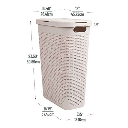 Mind Reader Slim Laundry Hamper with Lid, 40L Clothes Basket, Narrow Tapered Design with Ventilated Cutout Pattern, Plastic, Set of 2, Ivory - color: Ivory, size: Set of 2