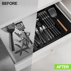 Bamboo Kitchen Drawer Organizer, Expandable Silverware Organizer with Removable Knife Block, 6-8 Slots- Utensil Holder & Cutlery Tray Drawer Dividers, 2.36" Deep for Extra Capacity, Black - color: Black
