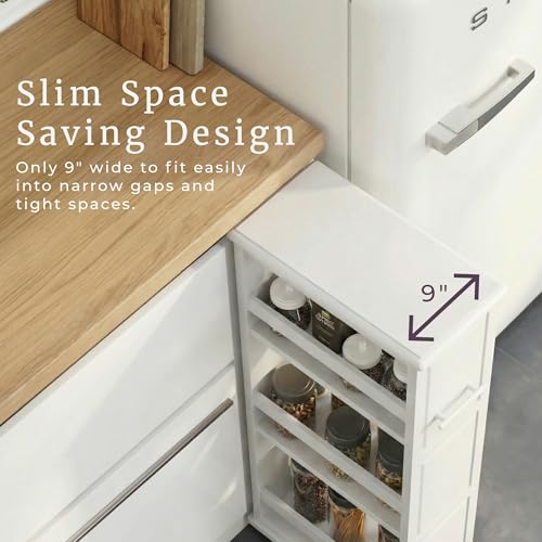 Lavish Home 3-Tier Slim Rolling Storage Cart - 16.7” x 9” Narrow Rolling Cart with Handle and Wheels for Bathroom, Laundry Room, and Kitchen Organization - Pull-Out Home Organizers (White) - color: White, size: 16.7”W x 9”D