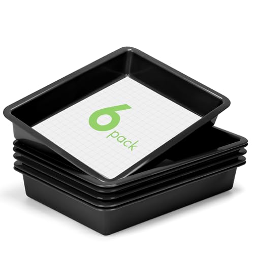 ShineMe 6 Pack Paper Trays for Classroom, Black Plastic Book Bins with Colorful Labels, Stackable Letter Size Storage Tray, Desk Organizer Tray for Home, School and Office - color: Black