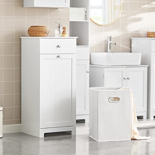 SoBuy Slim Tilt-Out Laundry Hamper Cabinet, Smal Pull-Out Bathroom Storage Unit with Shelf&Drawer, Narrow Hidden Basket Chest Bath Cupboard, White BZR21-W