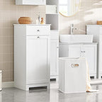 SoBuy Slim Tilt-Out Laundry Hamper Cabinet, Smal Pull-Out Bathroom Storage Unit with Shelf&Drawer, Narrow Hidden Basket Chest Bath Cupboard, White BZR21-W