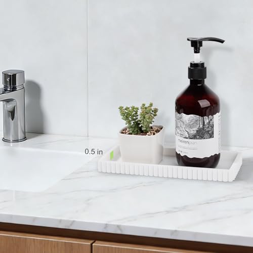 Silicone Bathroom Tray Small Vanity Organizer Rectangle Sink Caddy Sponge Holder Kitchen Counter Decor for Dish Soap, Perfume, Candle, White - color: White
