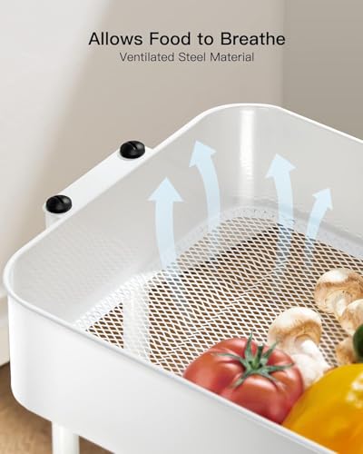 Pipishell 3 Tier Metal Rolling Utility Cart, Heavy-Duty Storage Rolling Cart with 2 Lockable Wheels, Multifunctional Mesh Organization Utility Cart for Kitchen Dining Room Living Room (White) - color: White, size: 3 Tier