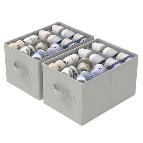 2 Pack Shoe Organizer for Closet, Fits Up to 24 Pairs, Foldable Space-saving Storage Container Bins with Reinforced Handles, 16.5 x 12.6 x 10.2 In, Grey, XSNX02G-2 - color: Grey