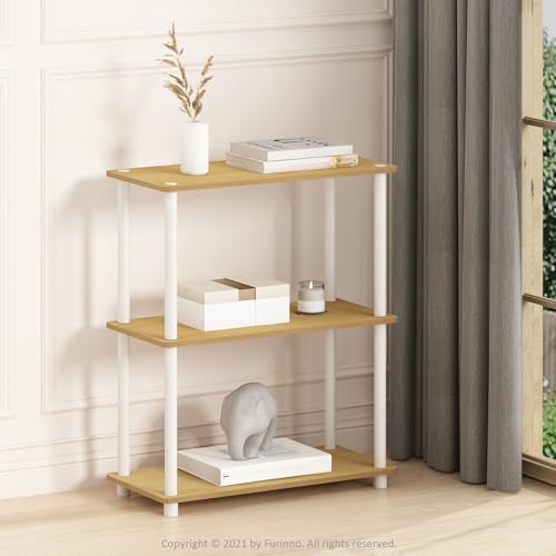 Furinno TURN-N-TUBE Storage Shelves, 3-Tier Book Shelf, Corner Shelf, Toolless Open Shelves, for Organization and Storage, Living Room, Garage, Home Office, Beech - color: Beech/White, size: 3-Tier
