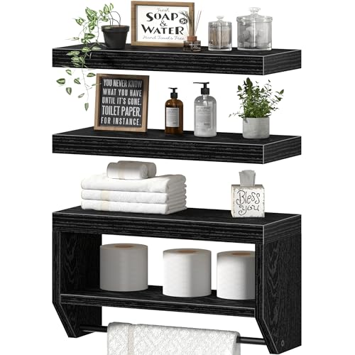 QEEIG Bathroom Floating Shelves for Wall - Shelf Over Toilet Paper Storage Farmhouse 16 inch Set of 3, Black (028-40B3) - color: Black