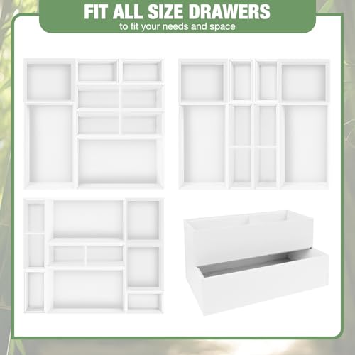 Bamboo Drawer Organizer Set, 8 PCS White Multi-Use Wood Drawer Storage Kitchen Boxes, Junk Drawer Organizer Divider Bins for Bathroom, Office Desk, Makeup, Jewelry, Utensils - color: White, size: 8PCS
