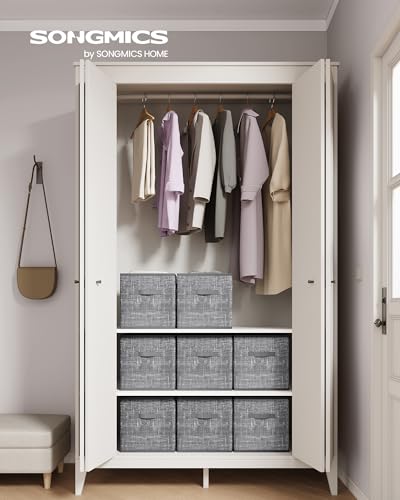 SONGMICS Storage Cubes, 13 x 13 x 13 Inches Non-Woven Fabric Bins with Double Handles, Set of 8, Closet Organizers for Shelves, Foldable, for Clothes, Cattail Gray UROB833G01 - color: Cattail Gray, size: 8 Pack (13"L x 13"W x 13"H)