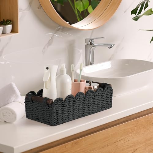 Toilet Paper Storage Basket Bathroom Counter Organizer Wicker Baskets for Organizing Cute Basket for Bedroom Nursery Room Kitchen Bathroom Decor -Black - color: Black