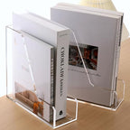 HeZone Acrylic Magazine Rack File Holder Desk Organizers and Storage 2-Pack Small Clear Acrylic Vertical Magazine Holder Book Stand for Office Desk - style: 2PC-B5