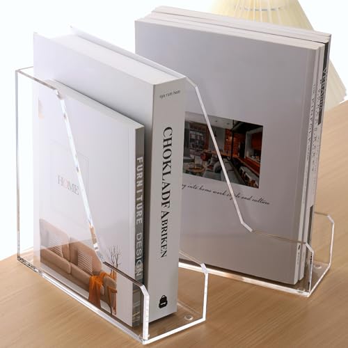 HeZone Acrylic Magazine Rack File Holder Desk Organizers and Storage 2-Pack Small Clear Acrylic Vertical Magazine Holder Book Stand for Office Desk - style: 2PC-B5