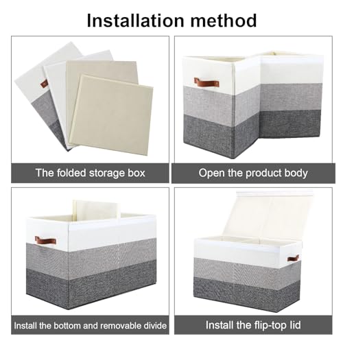 Mayniu Toy Box Storage Chest with Divider, Large Sturdy Toy Bin Organizer Basket with Lid for Kids, Boys, Girls, Nursery, Living Room, Bedroom, Playroom, Closet, 25"x13" x16"(Gradient Grey) - color: Large Gradient Grey