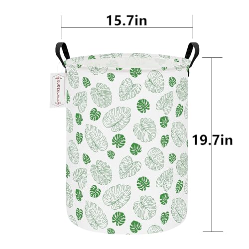 QUEENLALA Large Storage Basket,Laundry Hamper/Bathroom/Home Decor/Collapsible Round Storage Bin,Boys and Girls Hamper/Boxes/Clothing(Round-Green Leaf) - color: Round-Green Leaf