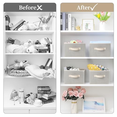 Storage Baskets, 11-Inch Woven Fabric Bins, Storage Cubes with Reinforced Handles, Organizer Bins for Closet Shelves, Foldable, for Toys, Clothes, Natural Beige (2PCS/Beige-11*11*7.8inch)