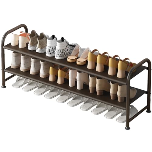 INGIORDAR Shoe Rack 2 Tier Long Storage Organizer Wide Metal Shoe Shelf for Closet Entryway Brown - color: Brown, size: 2 Tier