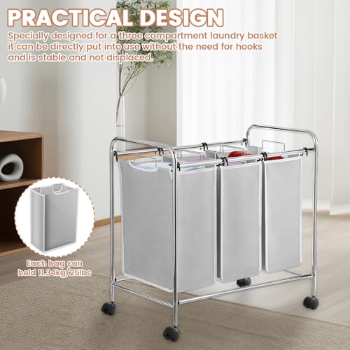 3 Pcs Laundry Sorter Replacement Bags, 14.96" x 9.06" x 22.05" Laundry Basket Liner Replacement, No Hangers, Laundrys Hamper Liner for Laundrys Bag, Dirty Clothing(Grey,3) - color: Grey