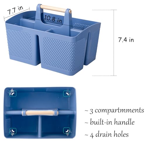 rejomiik Portable Shower Caddy Basket Plastic Cleaning Caddy Organizer Storage Tote with Handle for Bathroom, College, Dorm Room Essentials, Dark Blue - color: Dark Blue