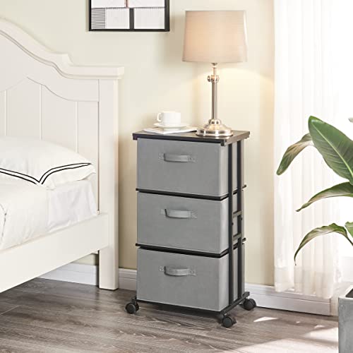MAX Houser Dresser Tower with 3 Drawers for Bedroom, Fabric Storage Organizer Unit, Chest of Drawers with with WoodTop, Small Vertical Storage for Guest Room, Closet, Entryway, Nursery (Grey) - color: Grey1