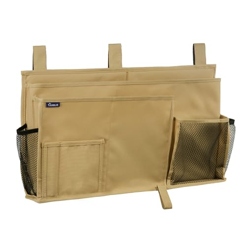 Surblue Bedside Caddy Hanging Bed Organizer Storage Bag Pocket for Bunk and Hospital Beds, College Dorm Rooms Baby Bed Rails,Camp 8 Pockets (Khaki) - color: Khaki, size: Large