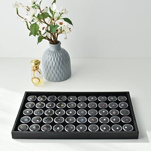 Ikee Design Black Foam Gem Jars Showcase Stackable Display Tray for Collectibles, Home Organization Storage Box with 50 Gemstones and Bead Storage Jars - color: Black Foam/Black Tray (50 Jars)