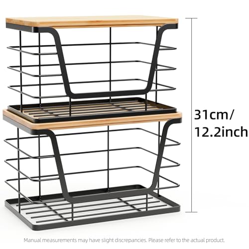 ALOCEO 2 Pack Storage Stackable Kitchen Laundry Organizers with Bamboo Top, Large Trash Bag Holder and Small Garbage Bag Dispenser for Countertop Organization - color: 2-pack - L&s Black