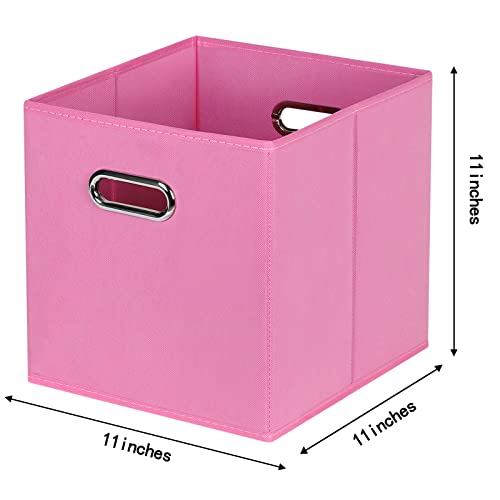 STOREONE Fabric Storage Bins Cubes Baskets Containers-(11X11X11) with Dual Handles for Shelf Closet, Nursery Home ， Bedroom Organizers, Foldable Set of 3 (Pink) - color: Pink, size: 3 pack