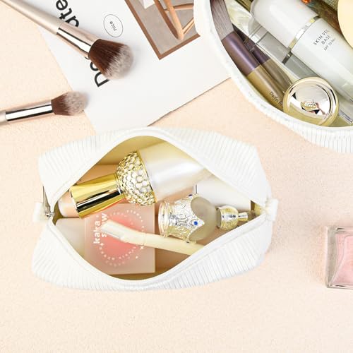 SOIDRAM Makeup Bag Preppy Cosmetic Bag Bulk Makeup Pouch Personalize Travel Toiletry Bag Organizer Cute DIY Makeup Brushes Storage Bag for Women - color: Corduroy white, size: 6 Pack